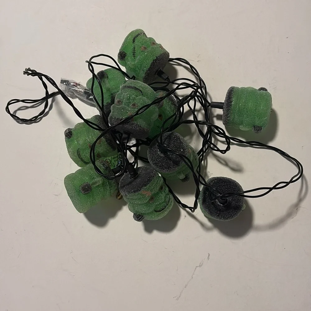 Frankenstein Blow Mold String Lights Halloween Pumpkin Hollow TESTED 1996 VTG